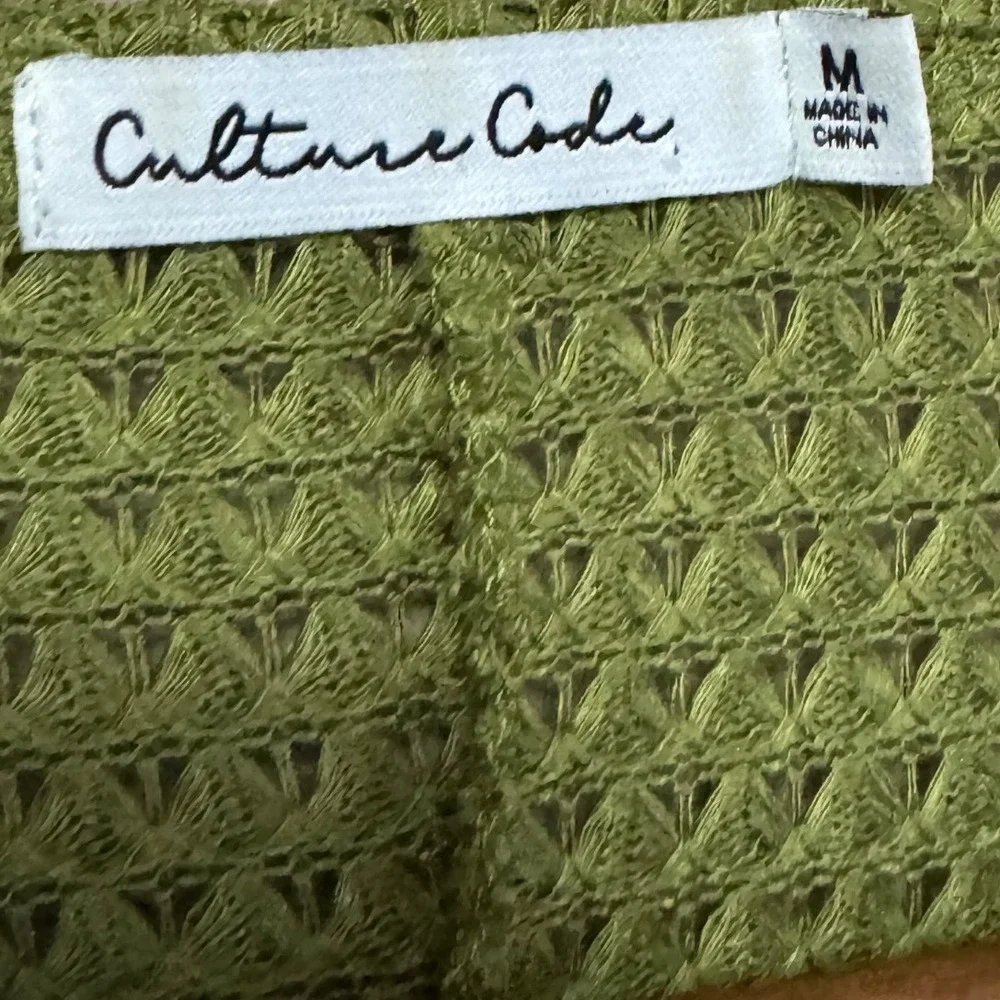 Culture Code Cardigan Women Medium Green Excellent Waffle Knit Batwing CHT11804L